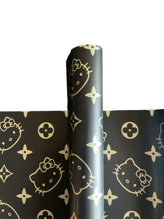 LV Hello Kitty Designer Flower Wrapping Paper - Black