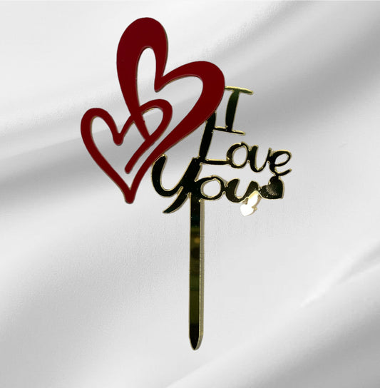 I Love You 2 Topper  - Gold & Red